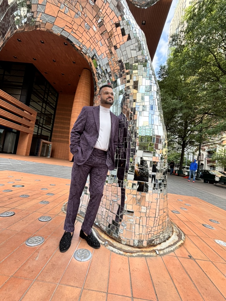 Tyler GreenPope in a tailored suit in uptown Charlotte