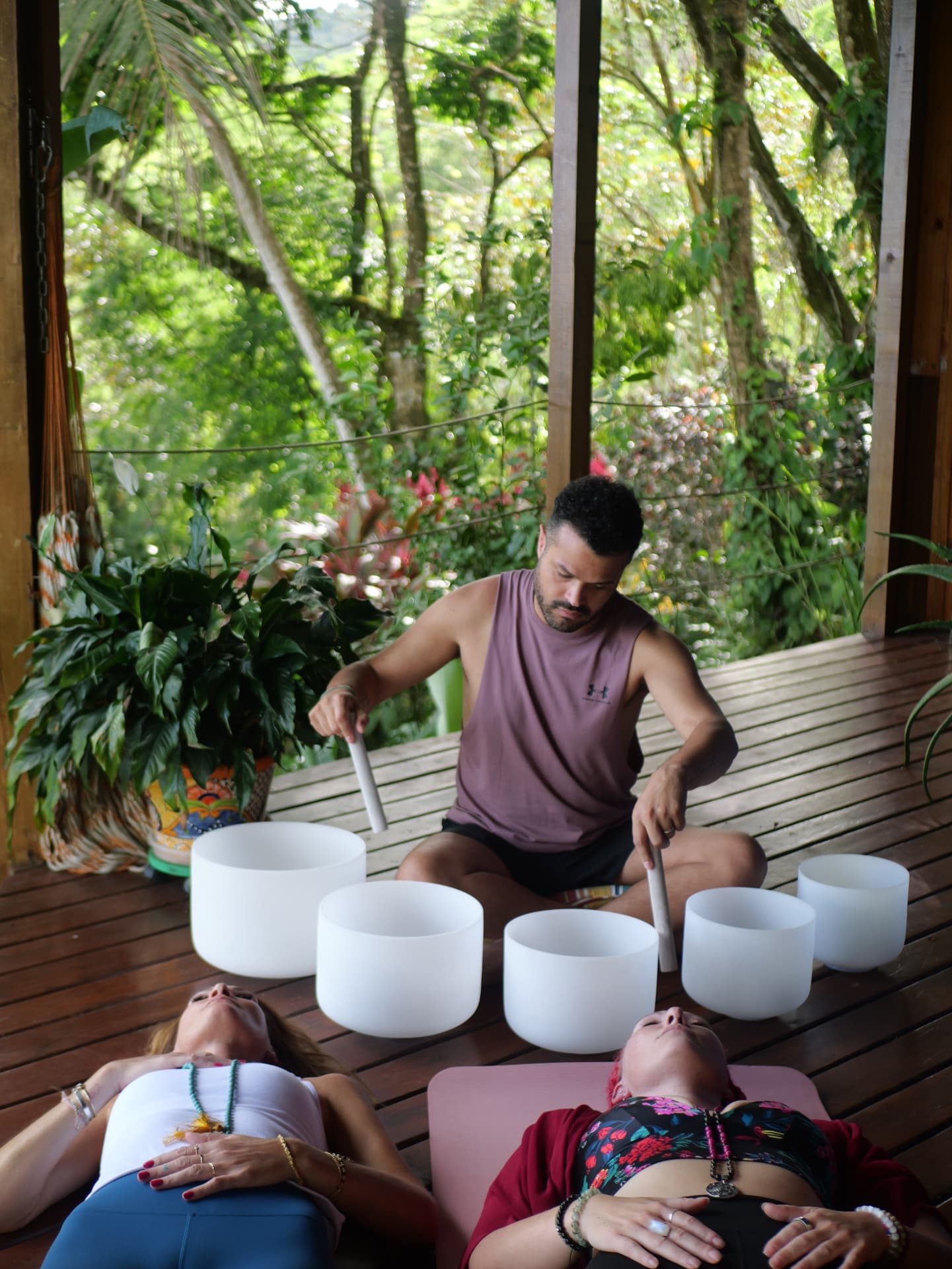 Tyler leading an open-air sound therapy session