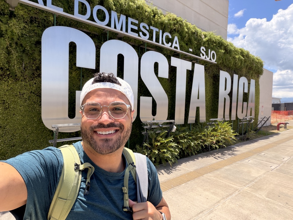 Tyler arriving in Costa Rica for a wellness retreat